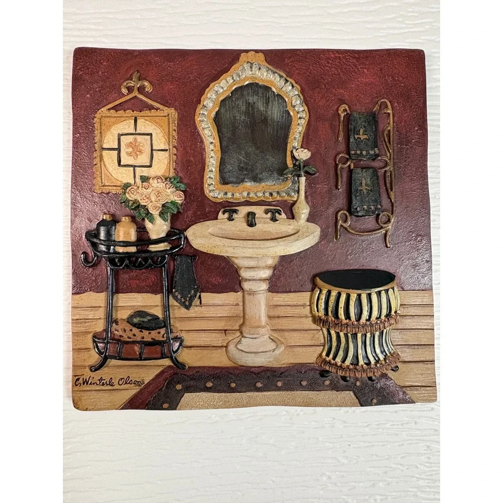 C. Winterle Olson New View Bathroom Wall Plaques Set Resin 3D Relief S0183